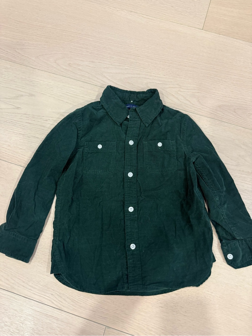 Janie and Jack Dark Green Corduroy Button-Down Shirt | 2T